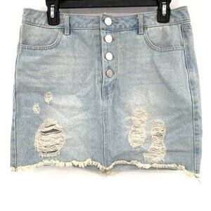 REFUGE Denim Jean Skirt Distressed Button Fly S